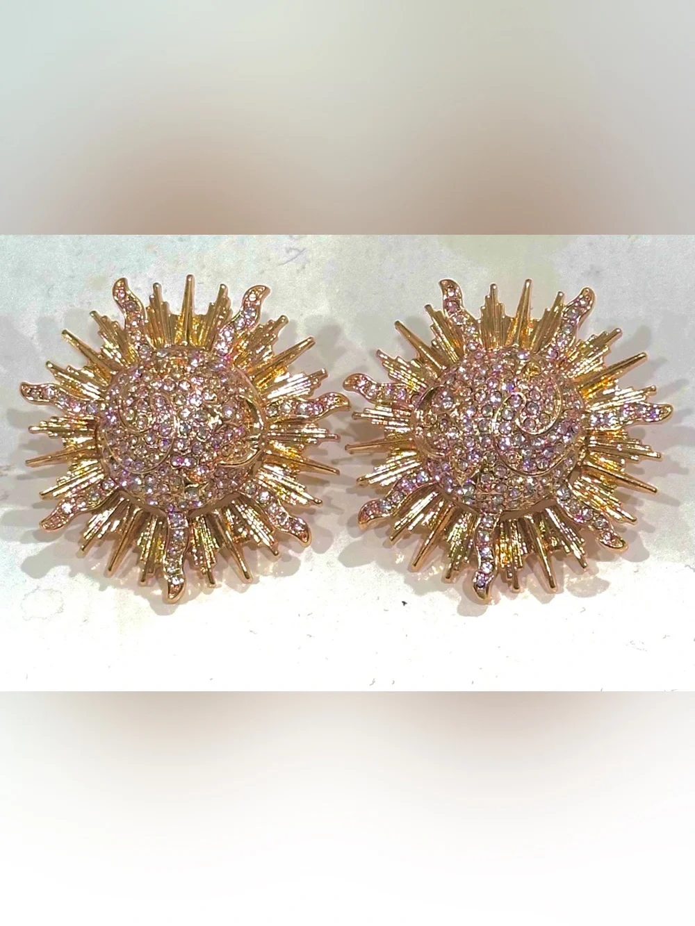 Swarovski Crystals Gold-Tone Sunburst Earrings - Picture 3 of 4